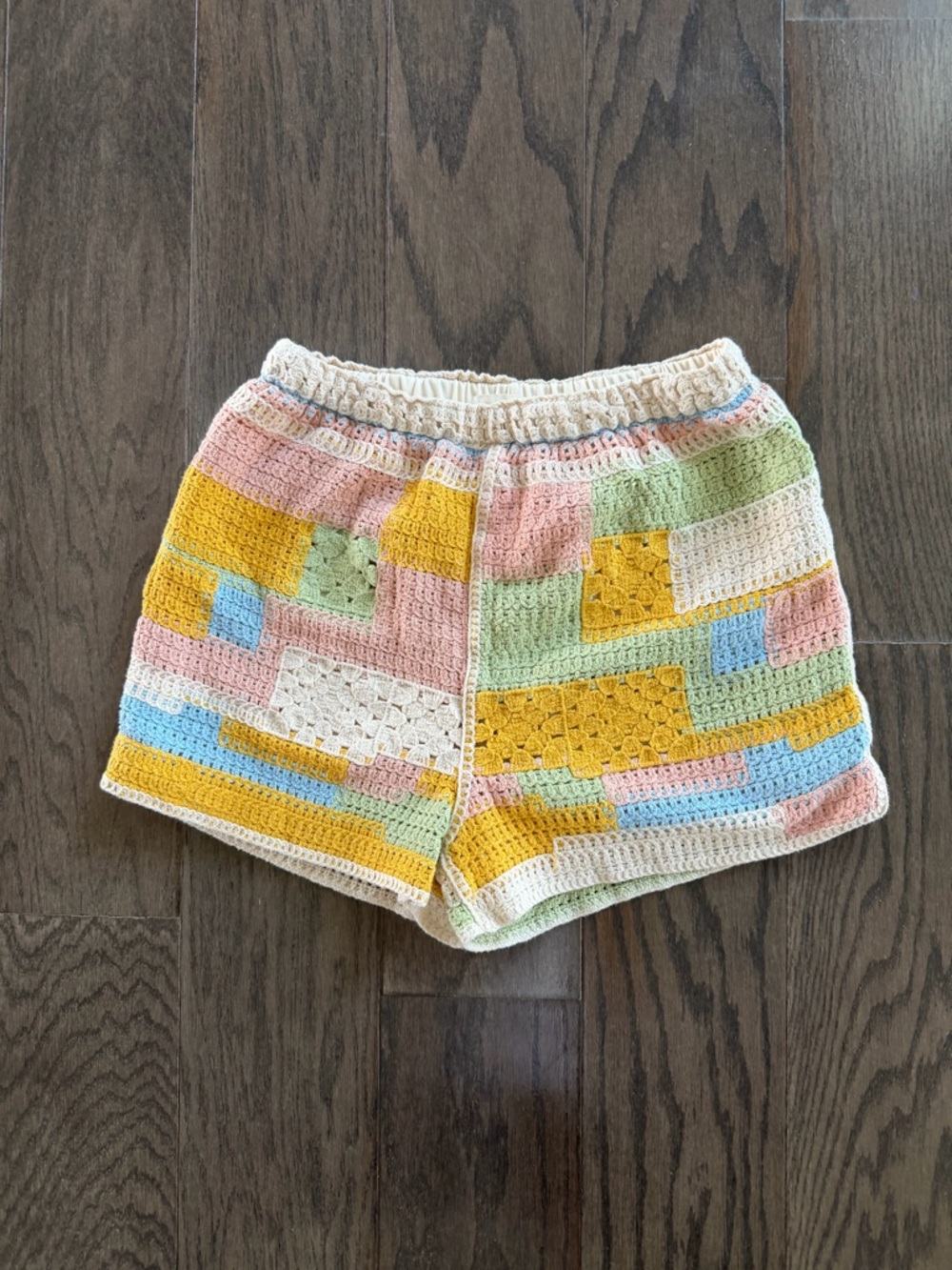 Handmade Crochet Patchwork KnitShorts in Pastel Multi Colors